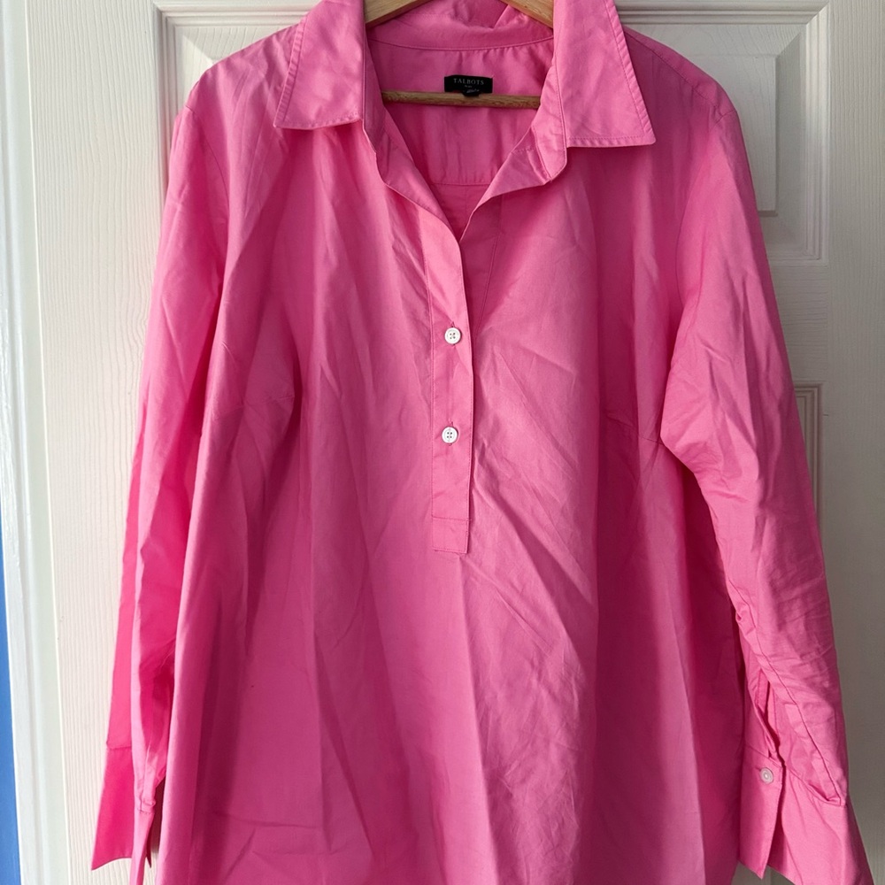 Talbots Bright Pink Button Popover Shirt